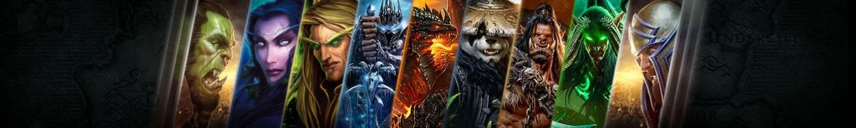 Artwork depicting various expansion covers for world of warcraft