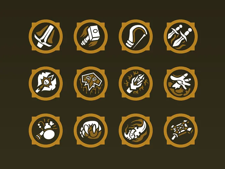 A variety of gold icons for player classes